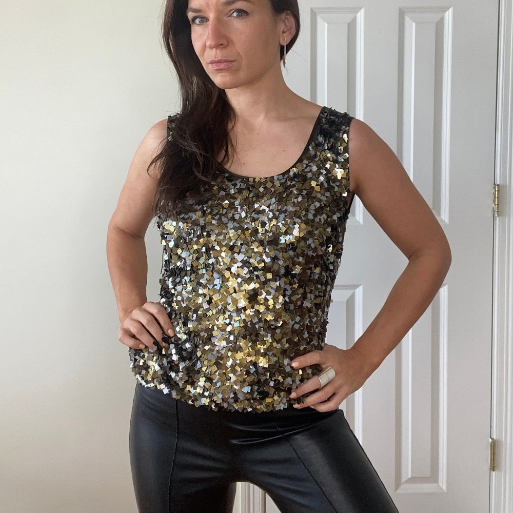 Laurèl Paillettes Top Green Gold (Size: 36 Size: 4/6)